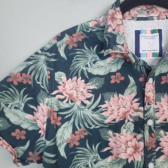 Cactus Man Ricky Singh Mens Size Medium Floral Button Down Shirt Green Pink - Picture 3 of 7